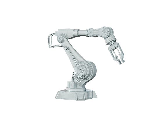 Graphic image of a robot arm with a gripper.