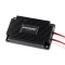 A black dcdc converter with two black cables. Product picture. White background. Logo in white: Micropower Group.